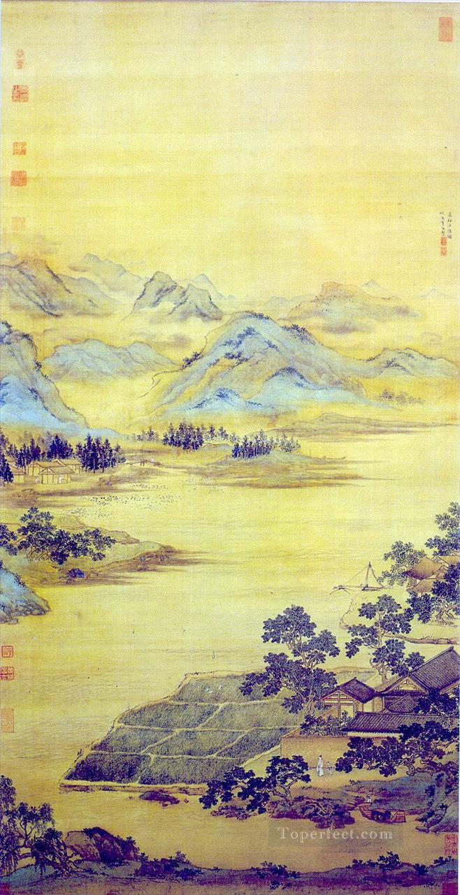 漁師仙人古い中国のインク油絵